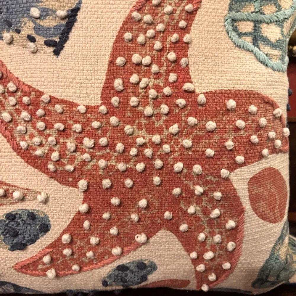 EnVogue Coastal Collection Starfish Seashell Throw Pillow 19x19 Beach Nautical